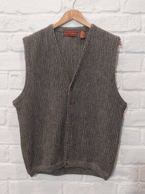 Vintage Hastings 100% Pure New Wool Vest XL Gray Cable Knit Buttons Classic Prep